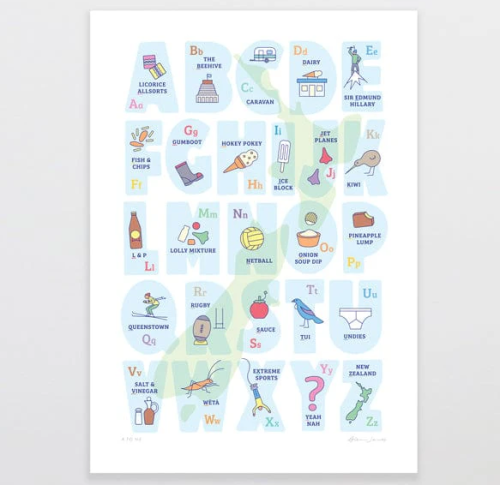 A to NZ Art Print - A4 Unframed