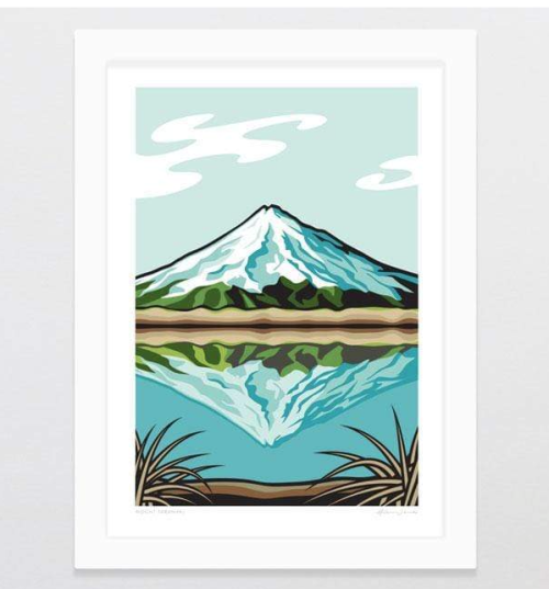 Mount Taranaki Art Print - A4 FRAMED White